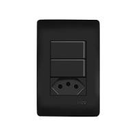 Interruptor Simples Duplo E Tomada 2p+t 20a Fame Habitat Black Com Placa 4x2 Preto - 1