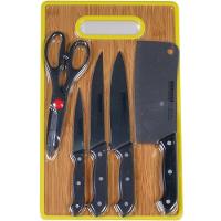 Kit Carnes E Legumes 6 Peças Com 4 Facas Tesoura E Tábua Preto - 1