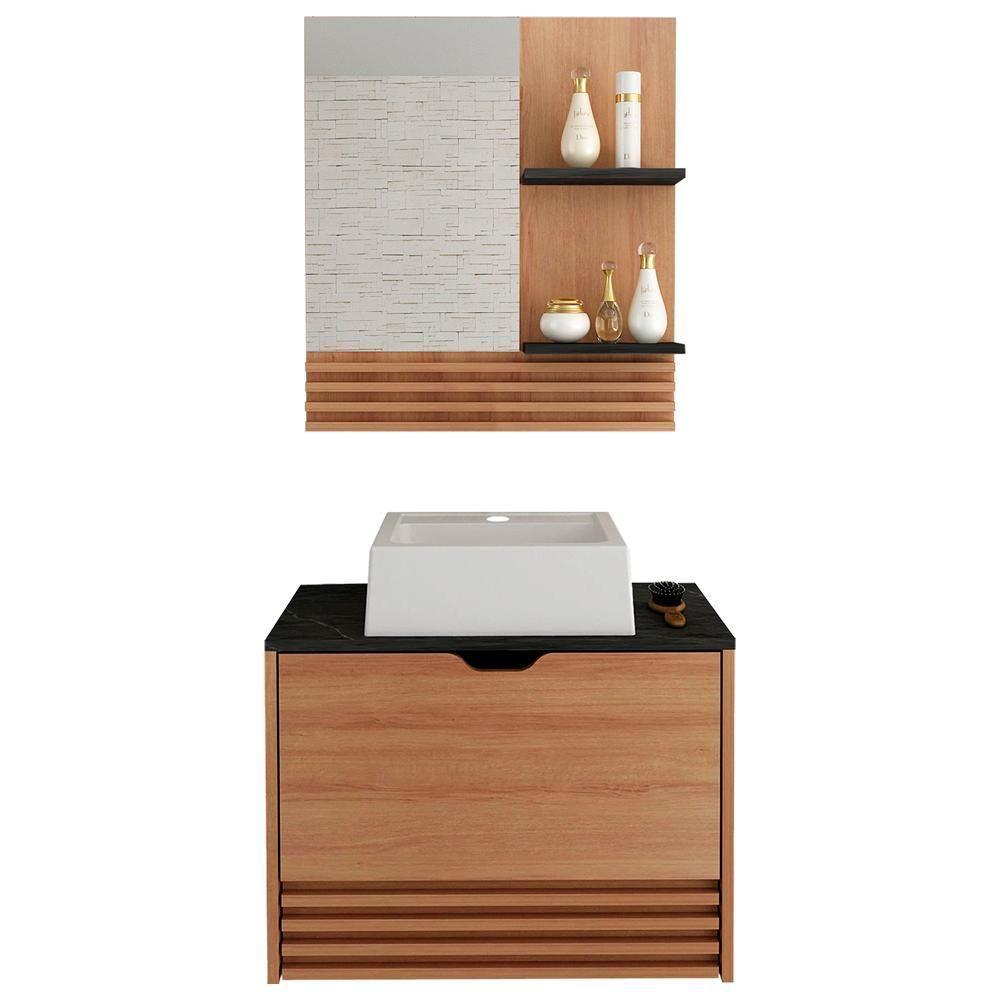 Conjunto 3 Peças Para Banheiro Amendoa Marmore Lunar Bn3630x13x14 Tecno Mobili Amendoa Marmore Lunar - 1