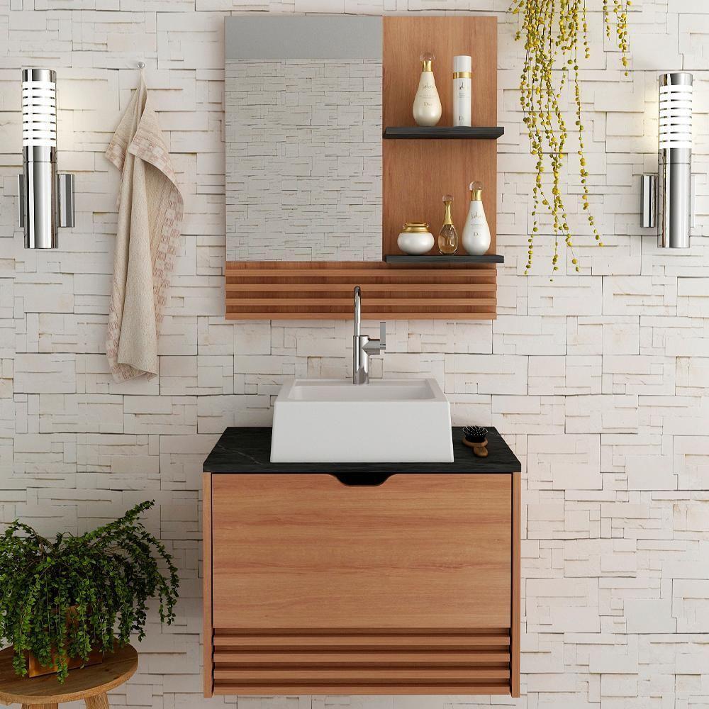 Conjunto 3 Peças Para Banheiro Amendoa Marmore Lunar Bn3630x13x14 Tecno Mobili Amendoa Marmore Lunar - 7