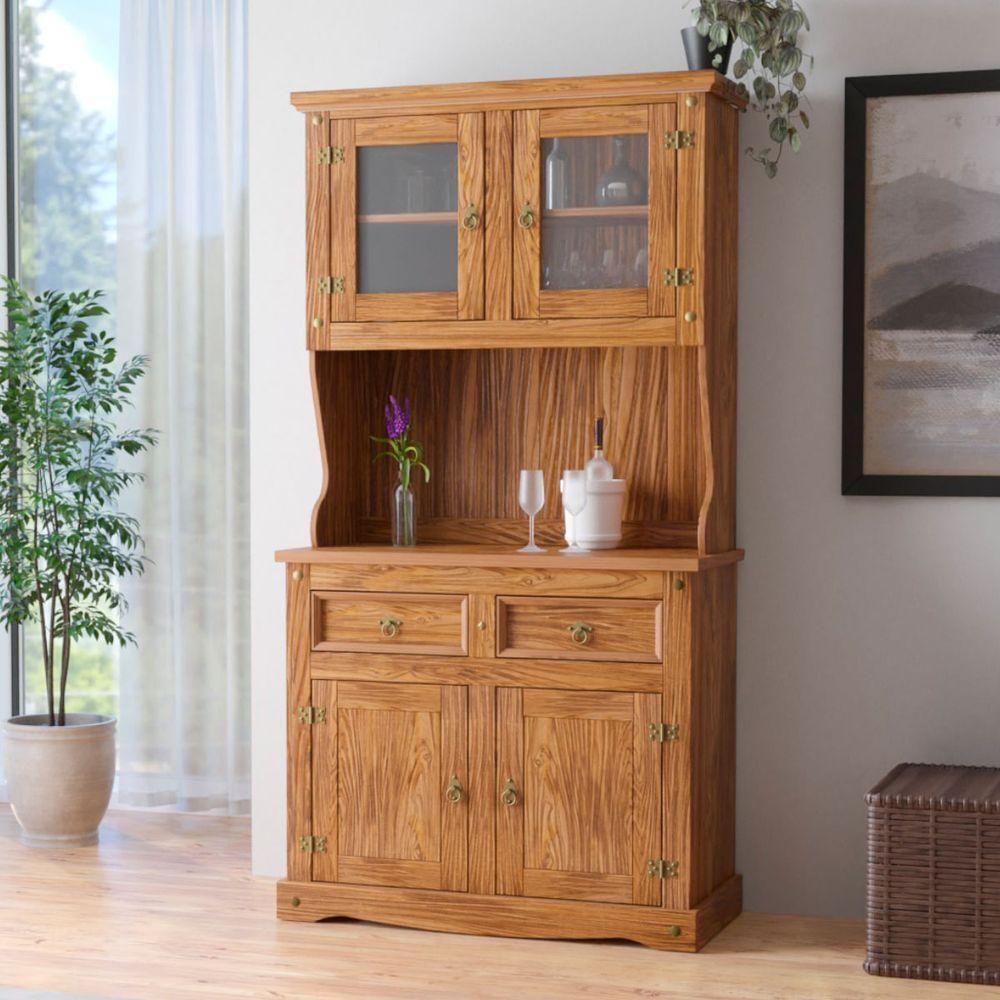 Cristaleira Em Madeira 4 Portas 2 Gavetas 105 X 199 Cm Carvalho Rústico Elliottiis - 1