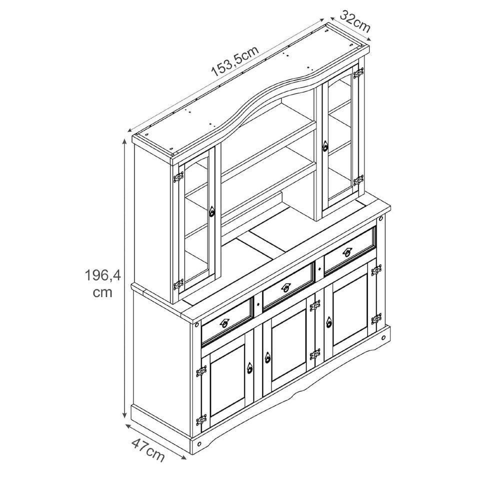 Cristaleira Em Madeira 5 Portas 3 Gavetas 153 X 196 Cm Carvalho Rústico Elliottiis - 5