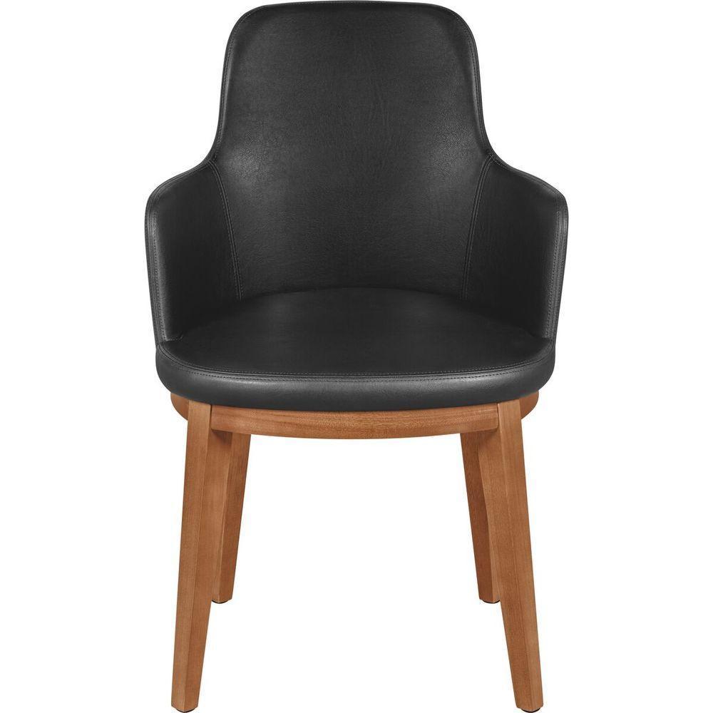 Poltrona De Madeira Tauarí Tramontina London Com Braços Amêndoa Com Estofado Preto - 3