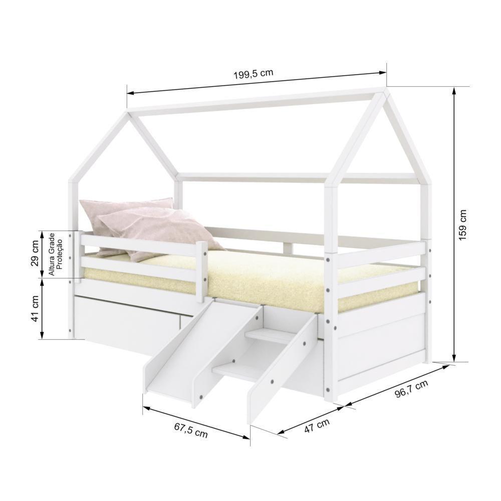 Cama Casinha Slim Rb Com Kit Escada-escorregador 02 Gavetas E Grade De Proteção Branco Housin - 2