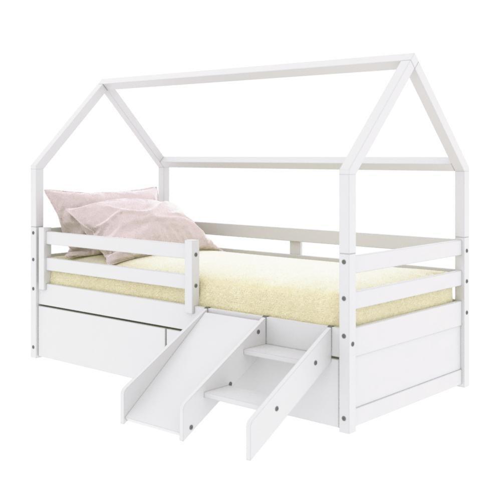 Cama Casinha Slim Rb Com Kit Escada-escorregador 02 Gavetas E Grade De Proteção Branco Housin - 5