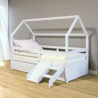 Cama Casinha Slim Rb Com Kit Escada-escorregador 02 Gavetas E Grade De Proteção Branco Housin - 1