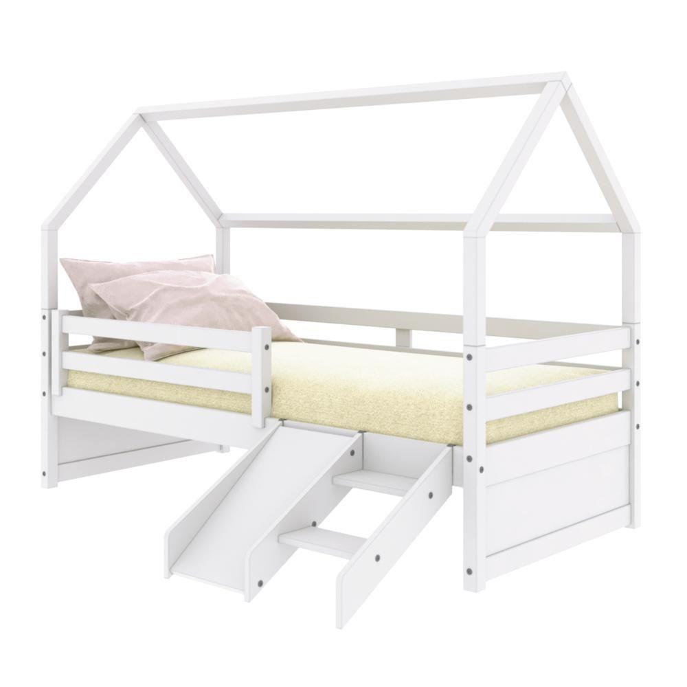 Cama Casinha Slim Rb Com Kit Escada- Escorregador E Grade De Proteção Branco Housin - 7