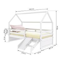 Cama Casinha Slim Rb Com Kit Escada- Escorregador E Grade De Proteção Branco Housin - 2