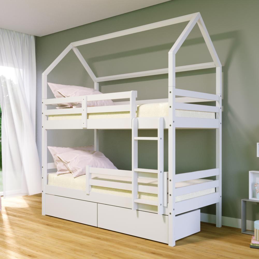 Beliche Casinha Solteiro Slim Rb Com 02 Gavetas E Grade De Proteção Madeira Maciça Branco Housin - 1