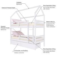 Beliche Casinha Solteiro Slim Rb Com 02 Gavetas E Grade De Proteção Madeira Maciça Branco Housin - 5