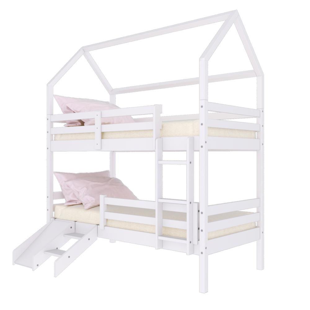 Beliche Casinha Solteiro Slim Com Kit Escada-escorregador E Grade De Proteção Madeira Maciça Branco - 6