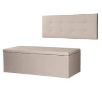 Kit Cabeceira Painel E Calçadeira Baú Casal 1,40m Berlim Suede Bege Dal Poz Estofados - 1