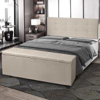 Kit Cabeceira Painel E Calçadeira Baú Casal 1,40m Berlim Suede Bege Dal Poz Estofados - 4
