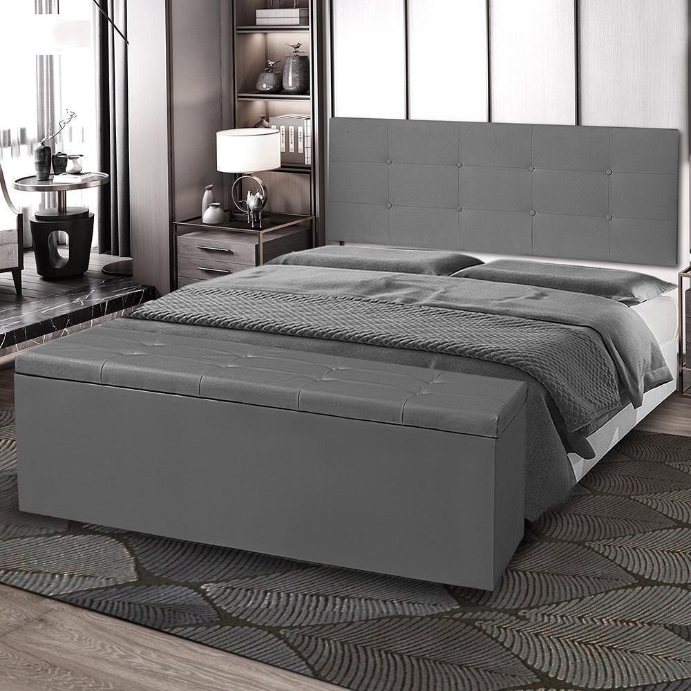 Kit Cabeceira Painel E Calçadeira Baú Casal Queen 1,60m Berlim Suede Cinza Dal Poz Estofados - 4