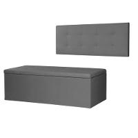 Kit Cabeceira Painel E Calçadeira Baú Casal Queen 1,60m Berlim Suede Cinza Dal Poz Estofados - 1