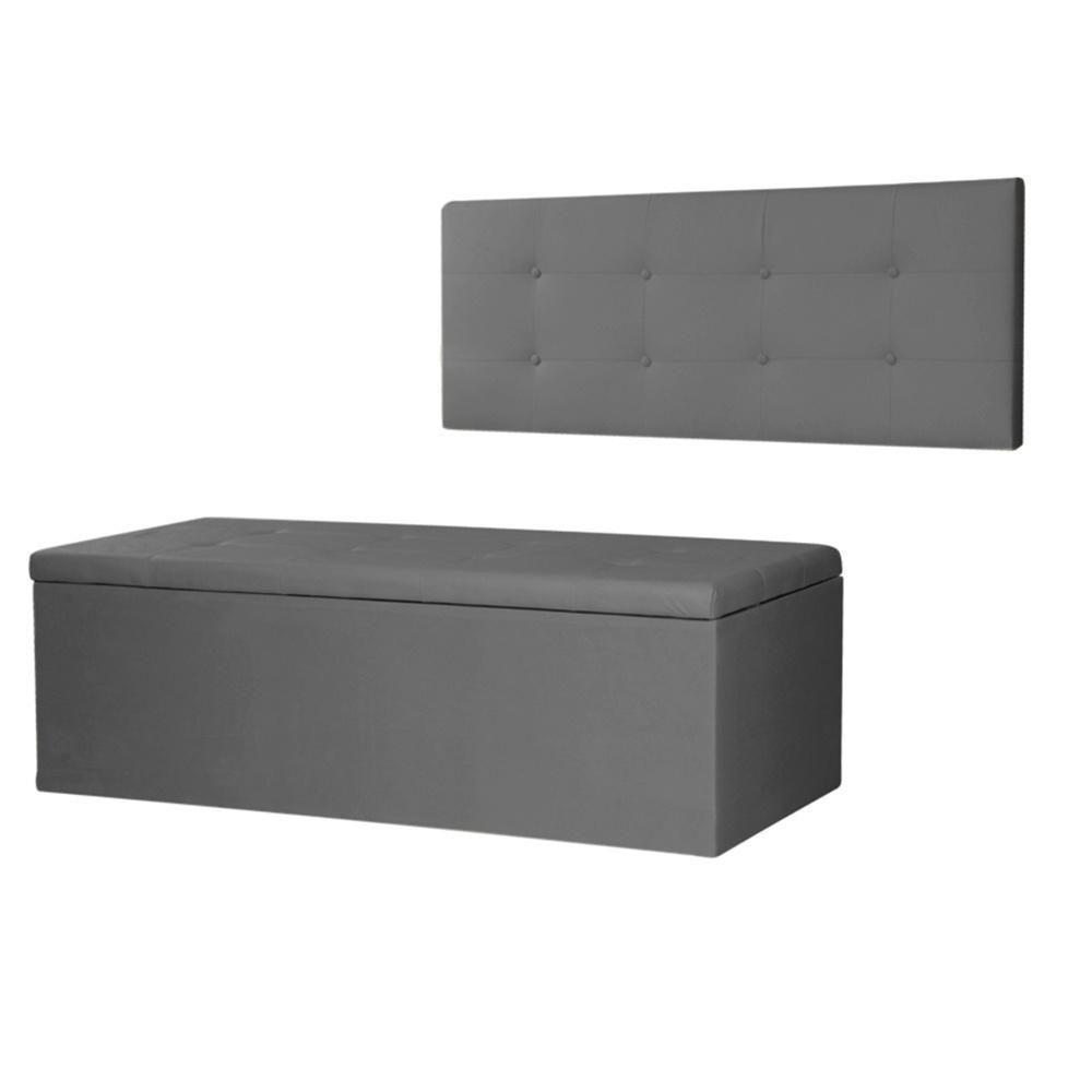 Kit Cabeceira Painel E Calçadeira Baú Casal 1,40m Berlim Suede Cinza Dal Poz Estofados - 1