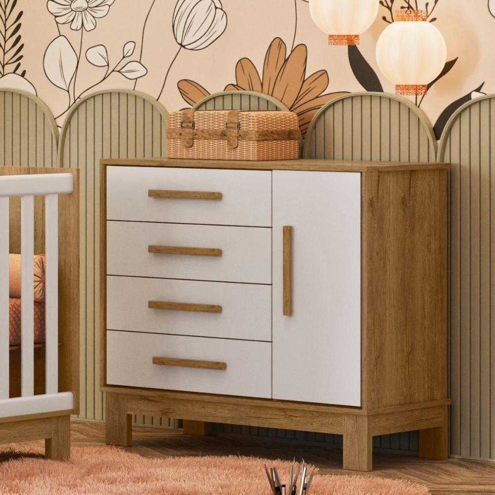 Gaveteiro Com 4 Gavetas E Berço Irã Freijo Branco Acetinado - 4