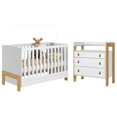 Berço Mini Cama e Cômoda Mendoza com 3 Gavetas em MDP Branco Acetinado Qmovi