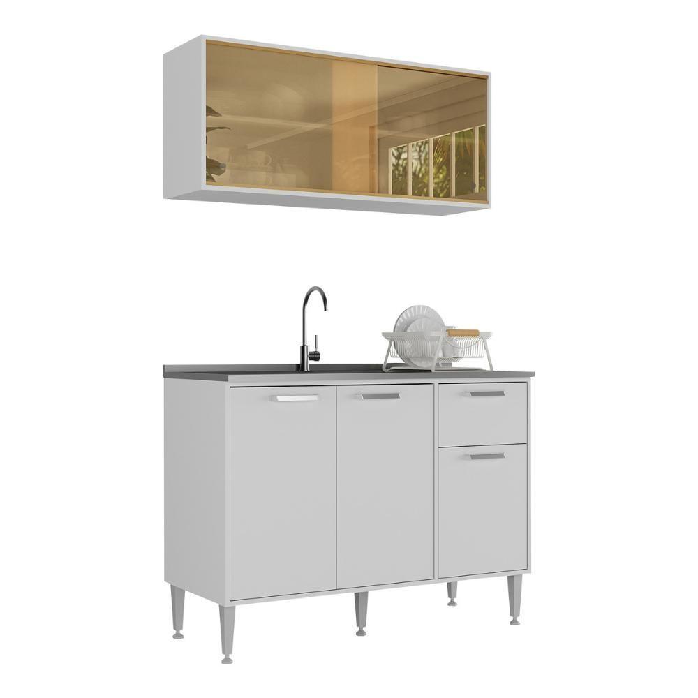 Armário De Cozinha Com Balcão Para Pia Siena Multimóveis Mp2216 Branco Branco - 1