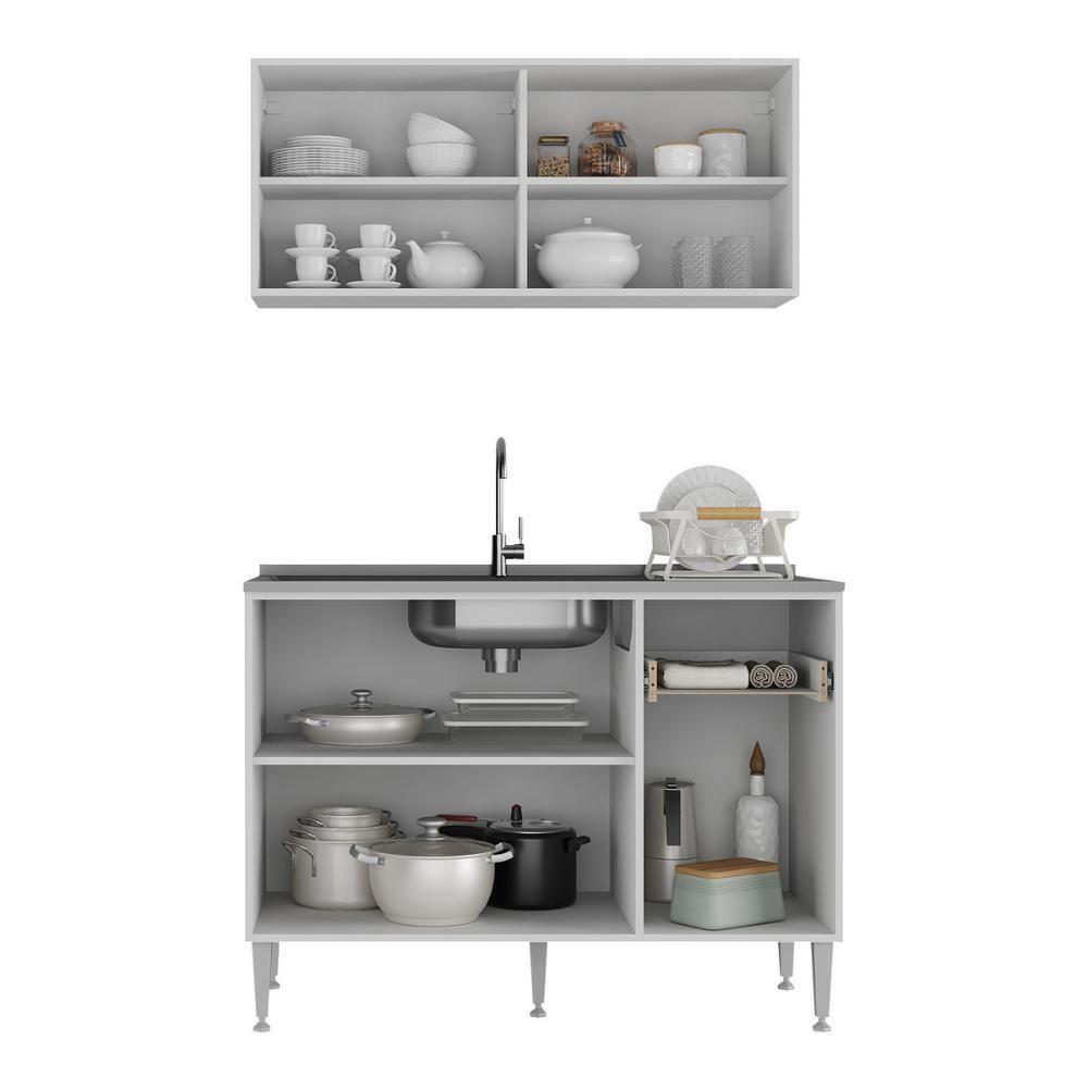 Armário De Cozinha Com Balcão Para Pia Siena Multimóveis Mp2216 Branco Branco - 3