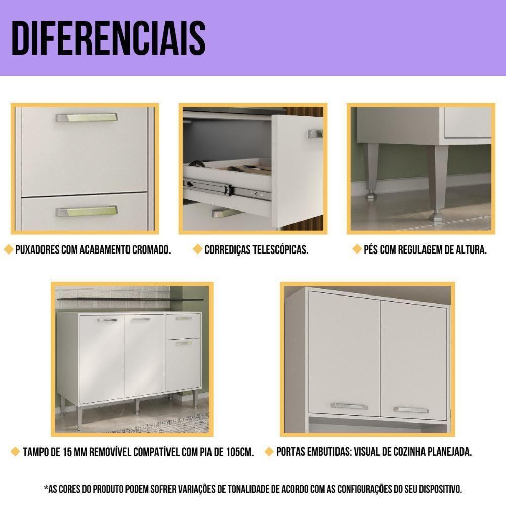 Armário De Cozinha Com Balcão Para Pia Siena Multimóveis Mp2216 Branco Branco - 5