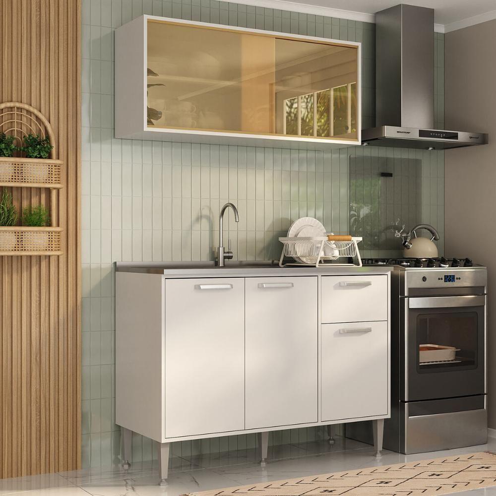 Armário De Cozinha Com Balcão Para Pia Siena Multimóveis Mp2216 Branco Branco - 6