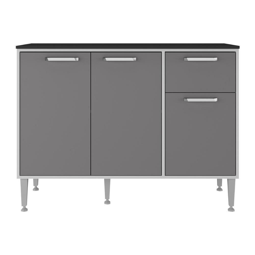 Balcão De Cozinha Gabinete Pia 105cm 3 Portas 1 Gaveta Branco-lacca Fumê Branco-lacca Fumê - 3