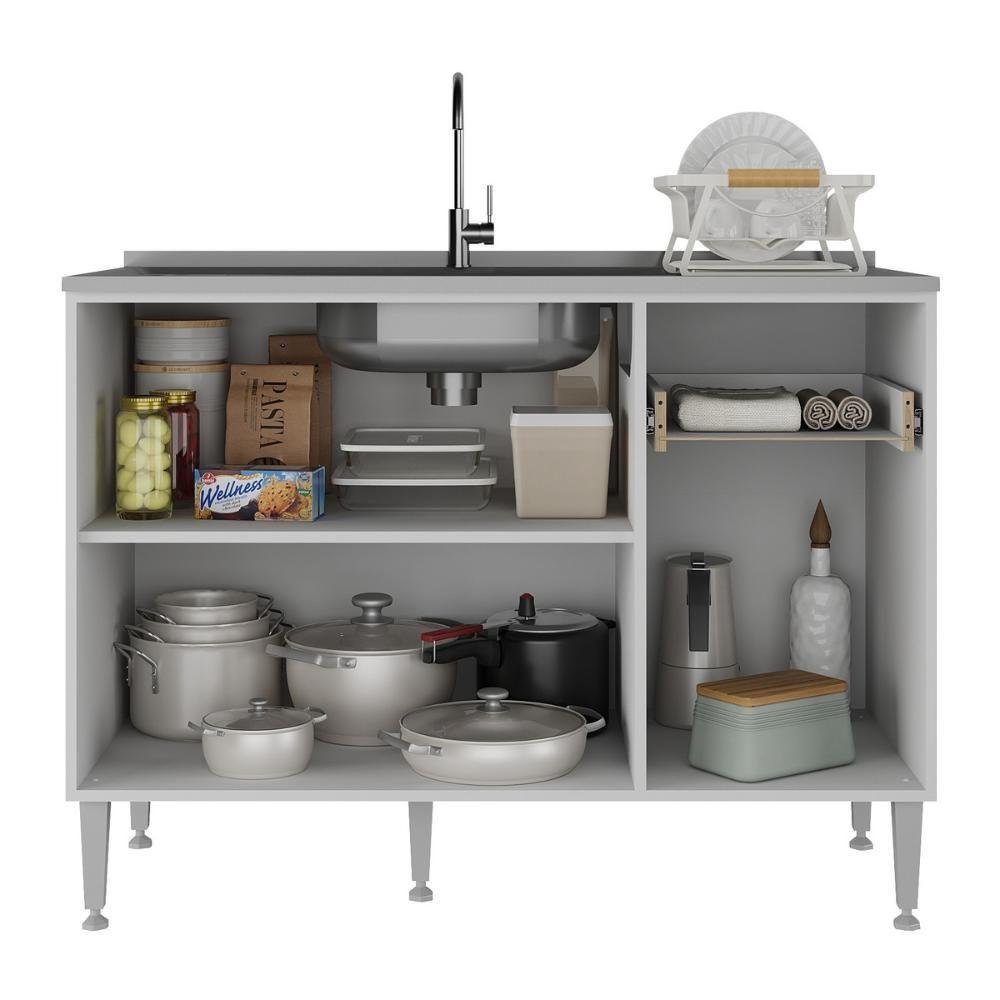 Balcão De Cozinha Gabinete Pia 105cm 3 Portas 1 Gaveta Siena Multimóveis Mp2190 Branco Branco - 3