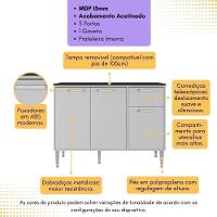 Balcão De Cozinha Gabinete Pia 105cm 3 Portas 1 Gaveta Siena Multimóveis Mp2190 Branco Branco - 5