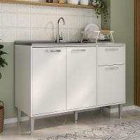 Balcão De Cozinha Gabinete Pia 105cm 3 Portas 1 Gaveta Siena Multimóveis Mp2190 Branco Branco - 6