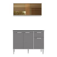 Armário De Cozinha Com Balcão Para Pia Siena Multimóveis Mp2216 Branco-lacca Fumê Branco-lacca Fumê