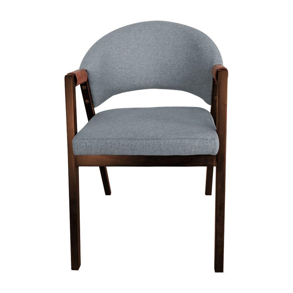 Cadeira De Jantar Madeira Maciça Mel Helen Linho Cinza Compose Facto Ocre - Cor: Cinza - 4