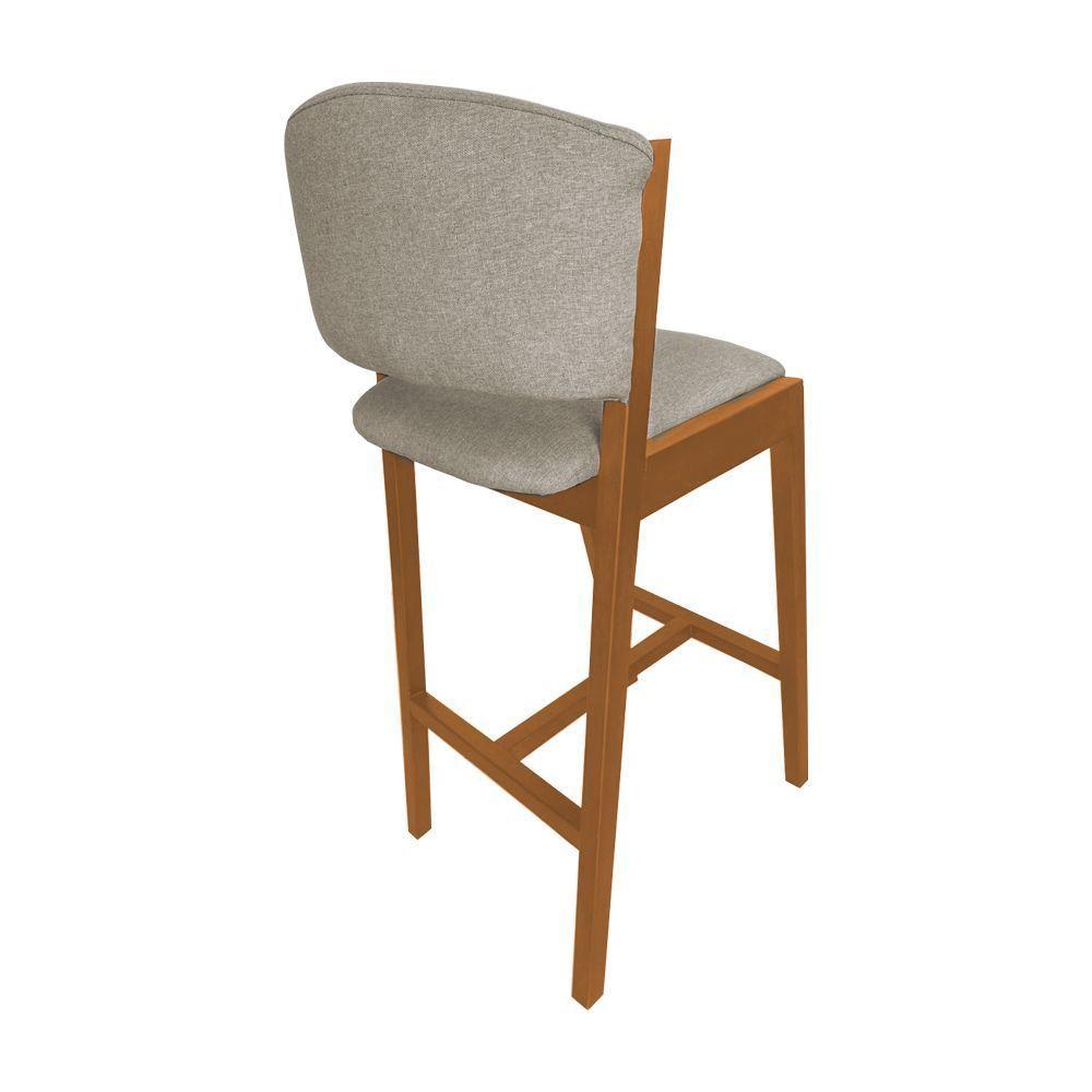Banquetas Alta De Madeira Maciça Cerejeira Premium Ana Com Encosto Linho Bege - Cor: Cinza - 3