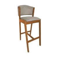 Banquetas Alta De Madeira Maciça Cerejeira Premium Ana Com Encosto Linho Bege - Cor: Cinza - 1