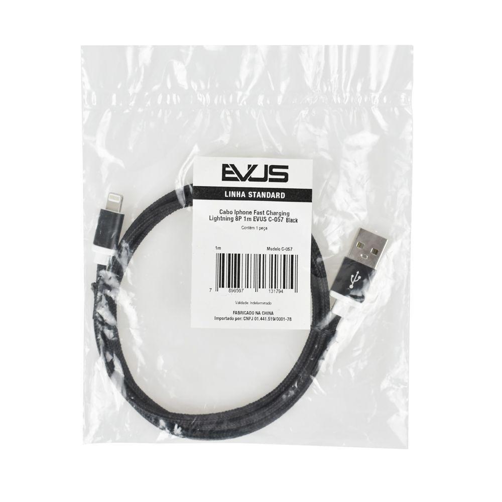 Cabo Usb Evus C-057 Lightning Fast Charge Preto 1,0m - 2