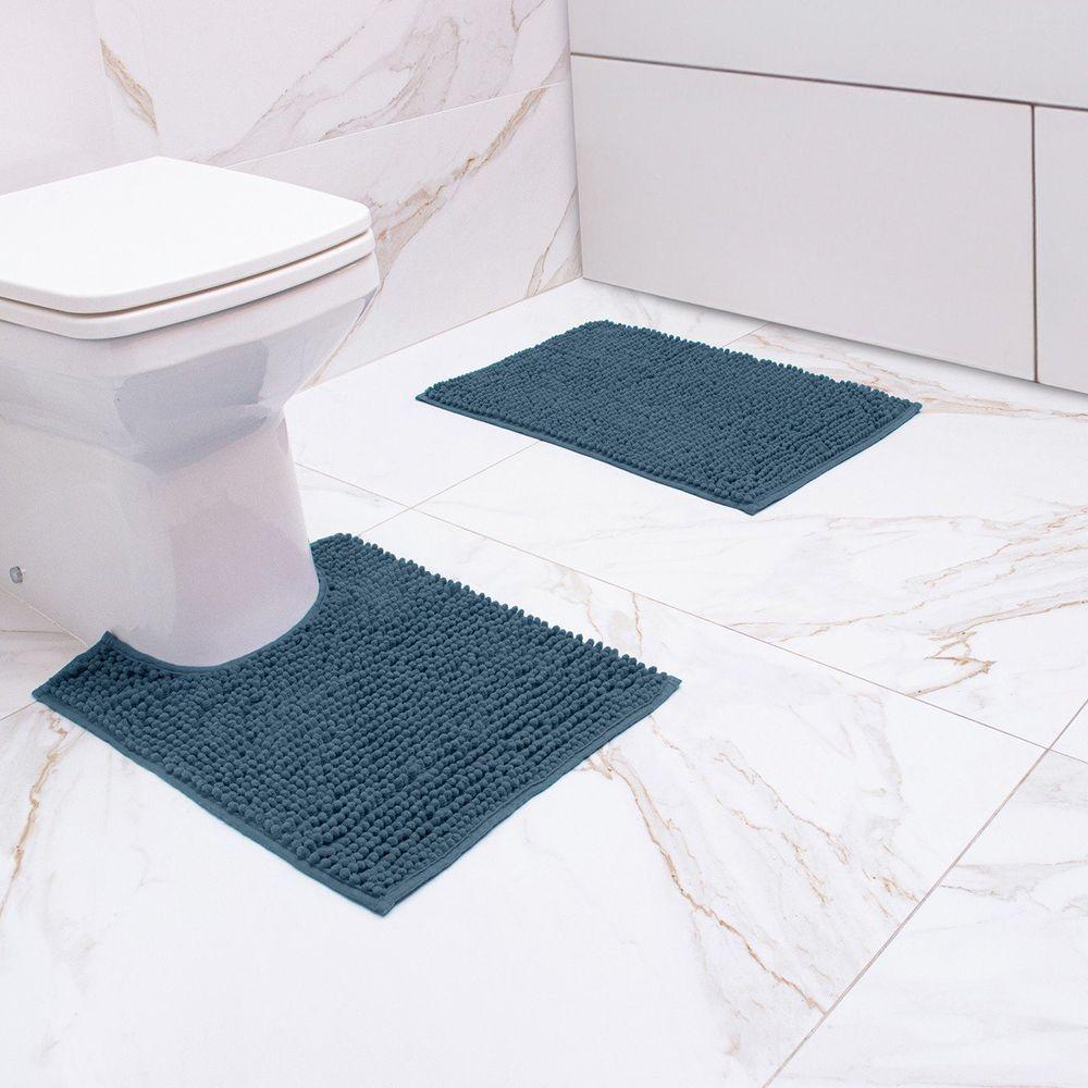 Jogo De Tapete Banheiro Popcorn 2 Peças Antiderrapante Azul Star - 2