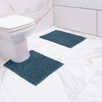 Jogo De Tapete Banheiro Popcorn 2 Peças Antiderrapante Azul Star - 2