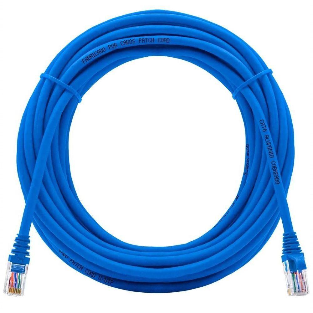 Cabo Rede Cat6 20m Com Rj45 Crimpado Azul Lan Utp 20 Metros - 1