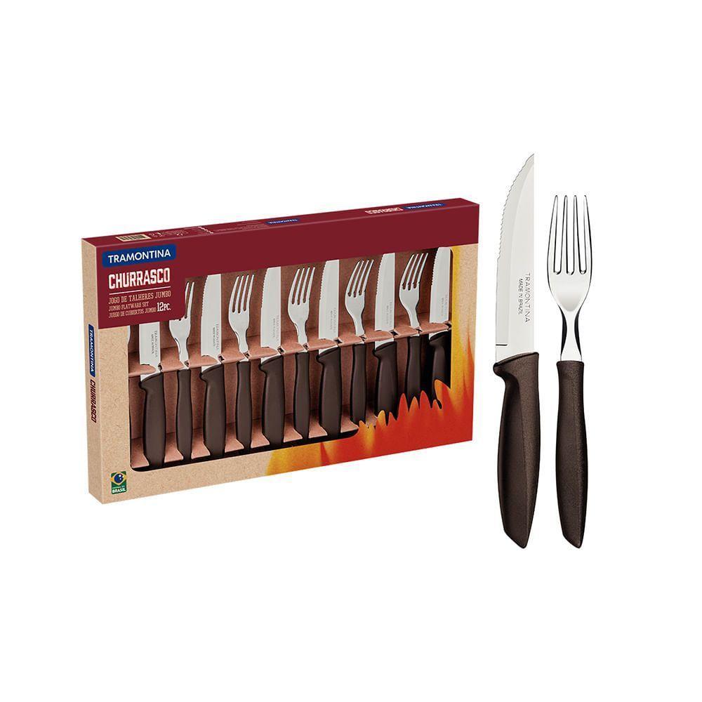 Jogo Para Churrasco Jumbo Plenus Com Lâminas Em Inox E Cabos De Polipropileno Marrom 12pçs - 3