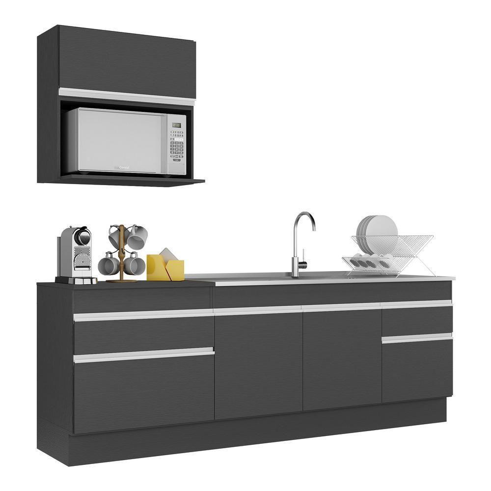 Armário De Cozinha Compacta 220cm Com Rodapé Veneza Multimóveis V2110 Preto/branco Preto/branco - 1