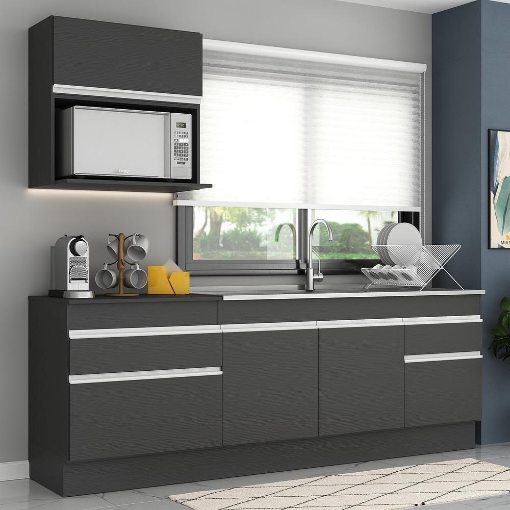 Armário De Cozinha Compacta 220cm Com Rodapé Veneza Multimóveis V2110 Preto/branco Preto/branco - 6