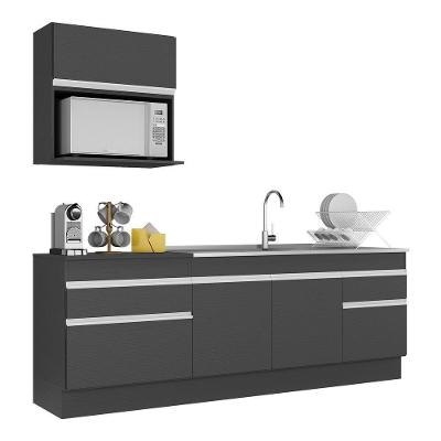 Armário De Cozinha Compacta 220cm Com Rodapé Veneza Multimóveis V2110 Preto/branco Preto/branco