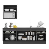 Armário De Cozinha Compacta 220cm Com Rodapé Veneza Multimóveis V2110 Preto/branco Preto/branco - 3