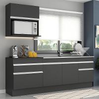 Armário De Cozinha Compacta 220cm Com Rodapé Veneza Multimóveis V2110 Preto/branco Preto/branco - 6