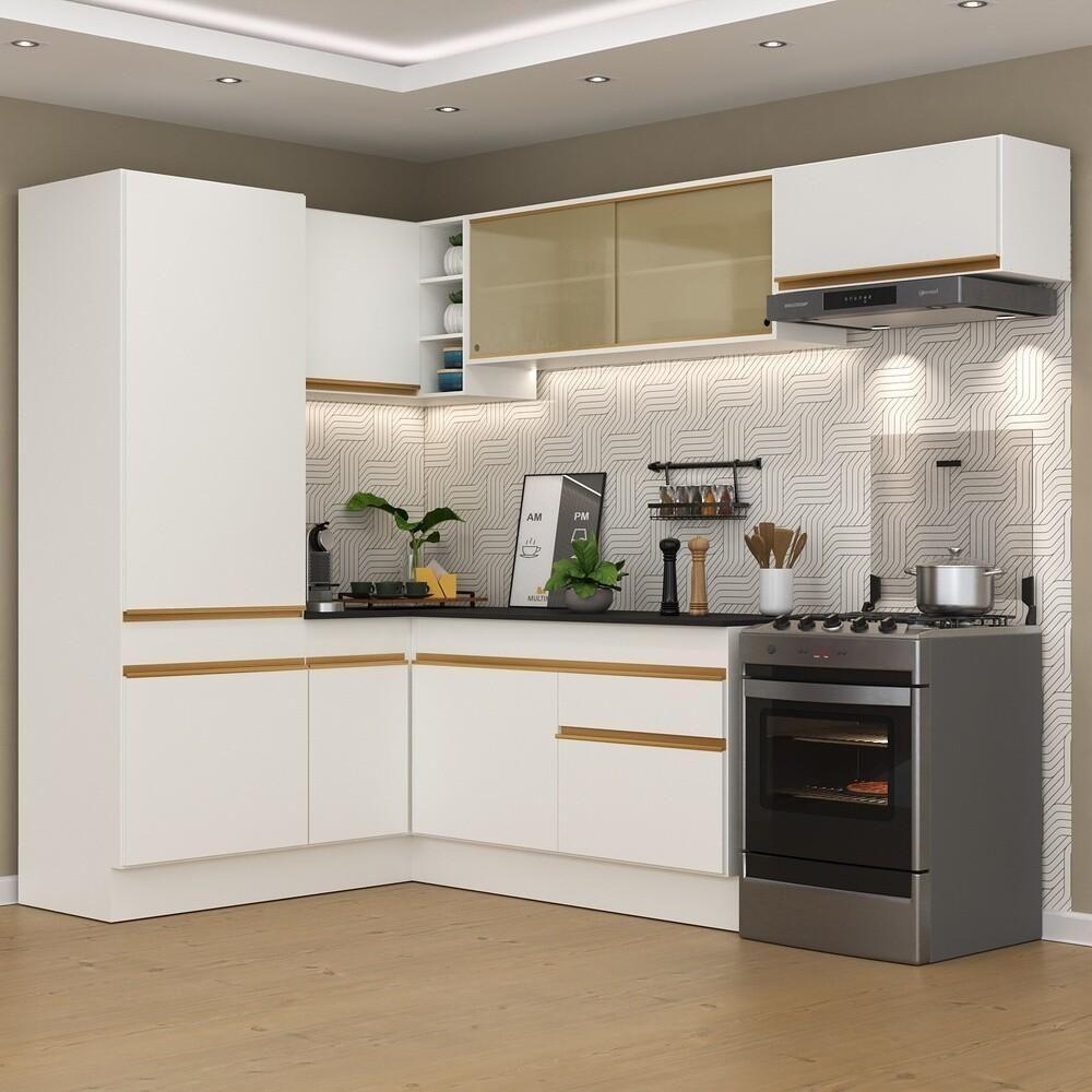 Armário De Cozinha Completa Canto Multimóveis Branco/dourado - 1