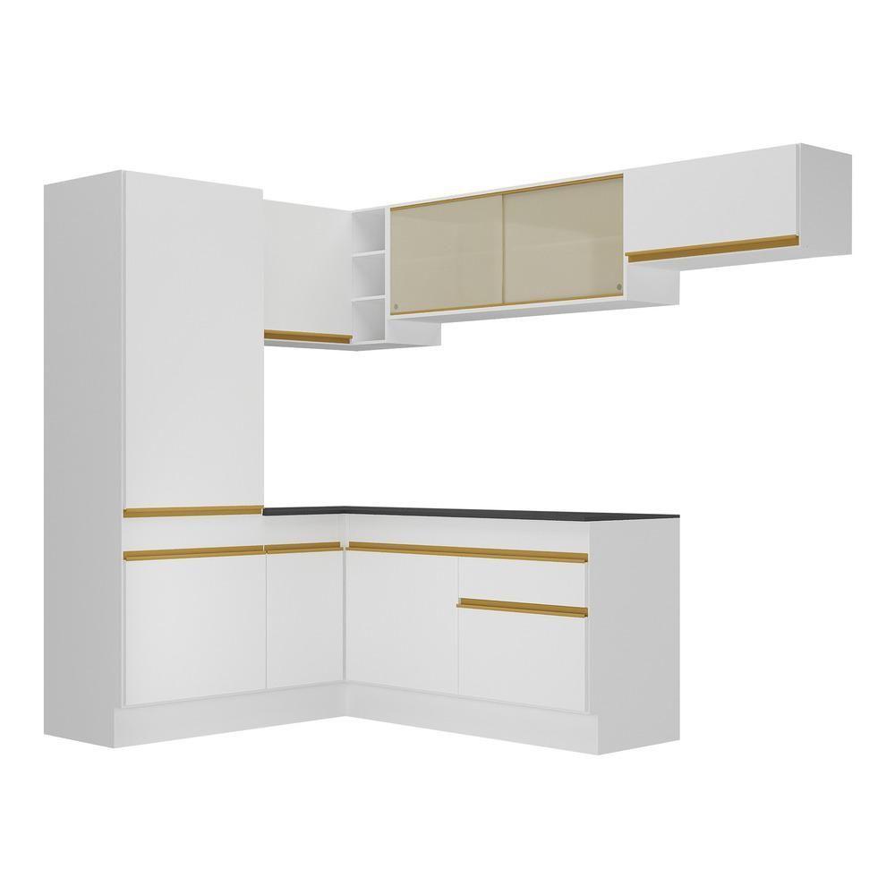 Armário De Cozinha Completa Canto Multimóveis Branco/dourado - 3