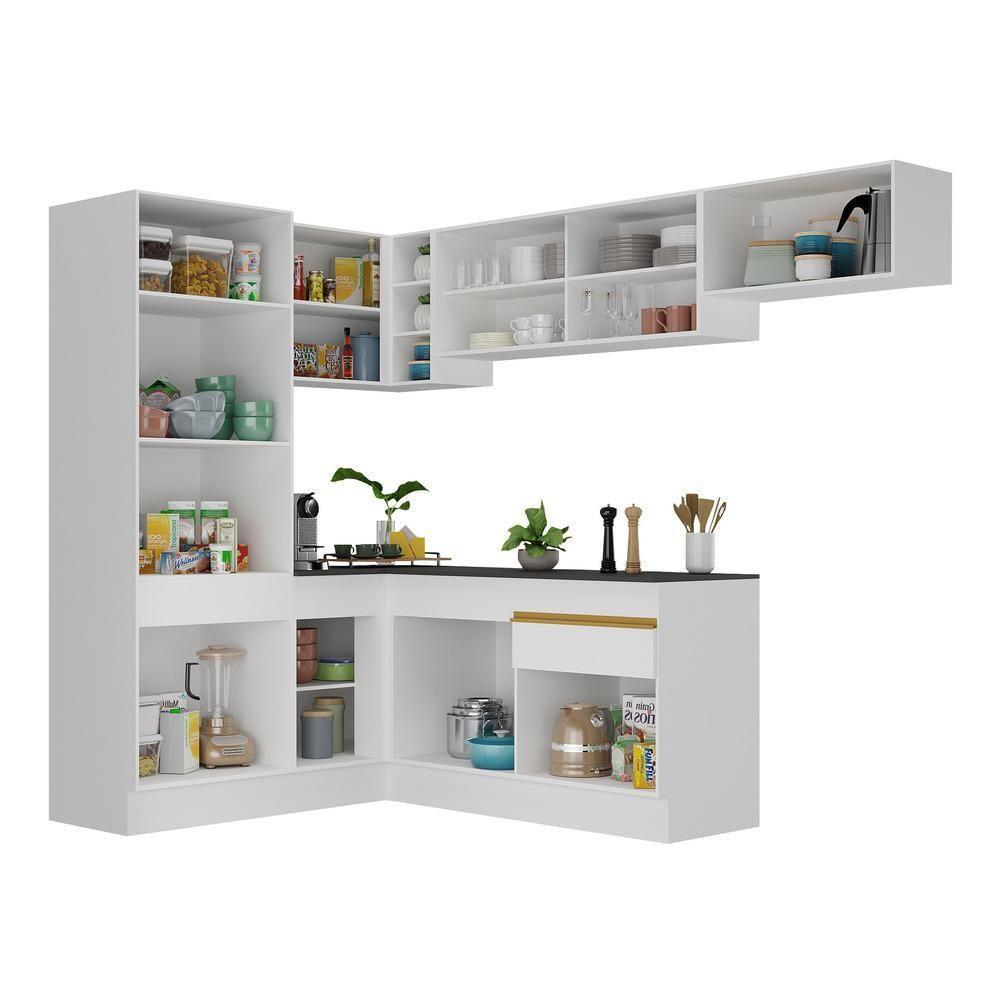 Armário De Cozinha Completa Canto Multimóveis Branco/dourado - 4