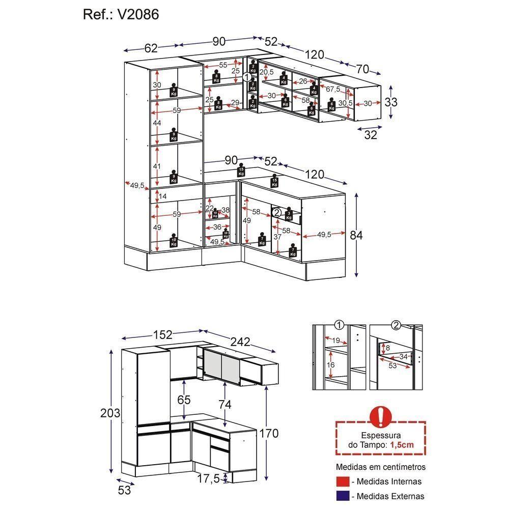 Armário De Cozinha Completa Canto Multimóveis Branco/dourado - 5