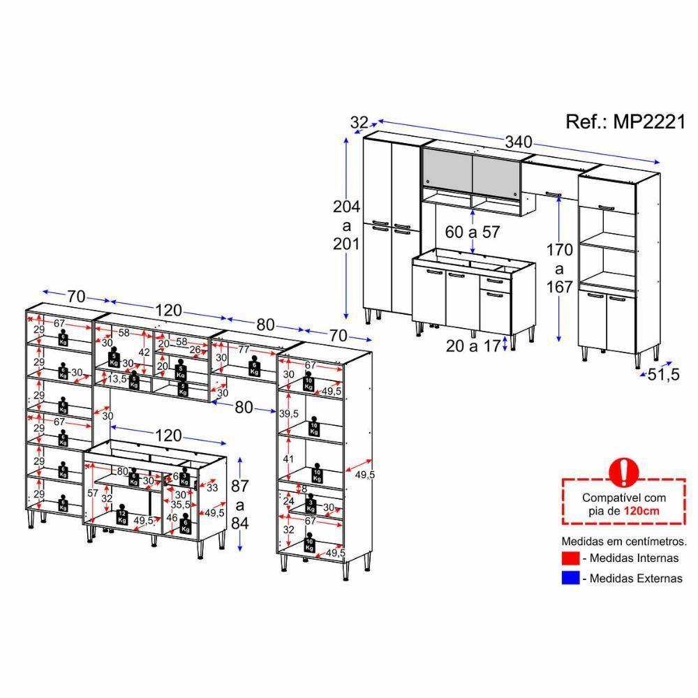Armário De Cozinha Completa Com Gabinete De Pia 5 Pçs Paris Multimóveis Rustic-branco Rustic-branco - 8
