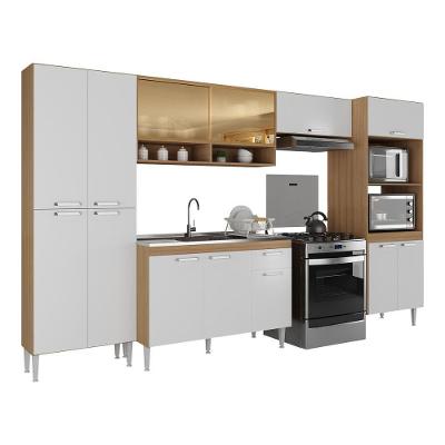 Armário de Cozinha Completa Mp2221 7 Portas 1 Gaveta Mdf 340cm Marrom Rustic Branco